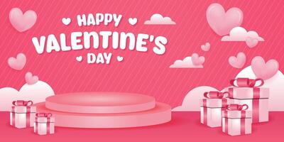 Valentines day background with product display cylinder stand podium banner and Heart Balloons vector