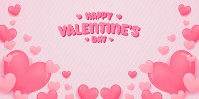 Happy Valentine's day banner background with 3d heart balloons and blank space area for text vector