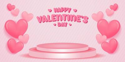 Valentines day background with product display cylinder stand podium and Heart Balloons vector