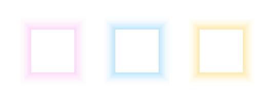 Set of blurry square frames. Rectangular shapes with pink, blue and yellow neon gradient borders isolated on white background. Abstract design elements with empty space for text. illustration vector