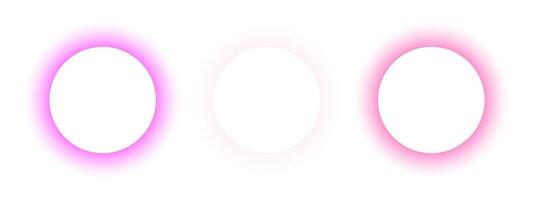 Different pink blurry round frames. Circle shapes with soft gradient borders in y2k aura style isolated on white background. Abstract design elements with empty space in center. illustration vector