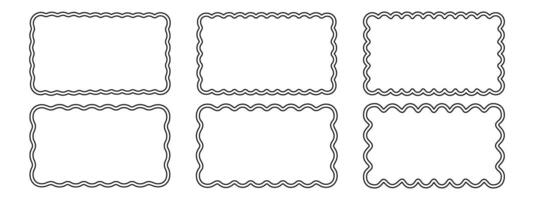 Set of rectangle frames with double wavy borders. Wiggly rectangular shapes. Empty text boxes, tags, headlines or web banner templates with scalloped edges. graphic illustration vector