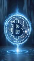 Bitcoin Symbol in Blue Flame A captivating abstract rendering of the Bitcoin symbol, engulfed in a swirling blue flame, evokes a sense of power, innovation, and the dynamic nature of cryptocurrency. video