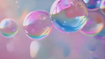 Dreamy Bubbles A whimsical and ethereal image of iridescent bubbles floating against a soft, pastel background. The delicate beauty of these bubbles captures the joy and magic of childhood. video