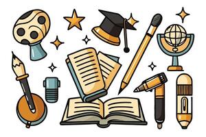 Artistic design of academic tools like books, pencils, and globe emphasizing education, learning, and cultural pride for Black History Month vector