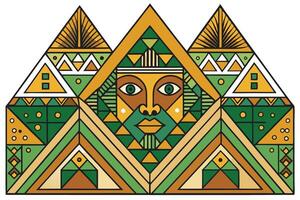 African geometric pattern design with sun motifs, triangles, and bold lines reflecting traditional art and culture vector