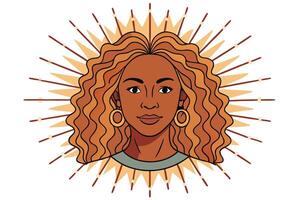Cultural celebration of African American empowerment in an artistic portrait featuring radiant curls and luminous sunburst halo Black History Month vector