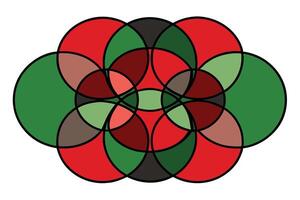 Abstract overlapping circles in red, green, and black, symbolizing unity and culture, perfect for Black History Month celebrations and themes vector
