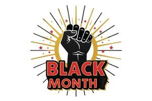 Powerful Black History Month banner featuring a bold raised fist with golden rays and red stars symbolizing unity and empowerment vector