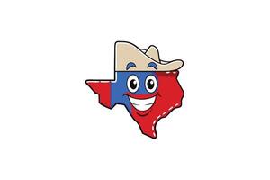 Fun and colorful illustration of Texas state map with friendly face and flag colors, ideal for educational or design use vector