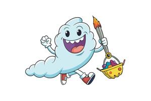 Whimsical illustration of a playful ghost like cloud character participating in a vibrant and joyful activity with a fantasy vibe vector