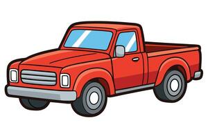 Cartoon illustration of a red pickup truck isolated on white background, showcasing a classic vehicle design with a vibrant red color scheme vector