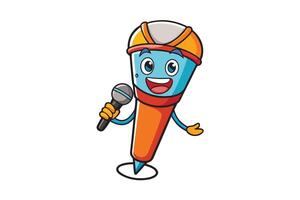 Playful and animated microphone mascot design, holding a mic, suitable for karaoke parties, music themed concepts, or digital entertainment tools vector