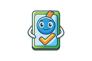 Colorful cartoon design of a check mark icon in a blue and green shield, symbolizing security, trust, and quality verification vector
