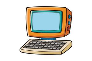 Flat icon of a retro desktop computer with vibrant tones, ideal for tech related designs, branding, or educational materials vector