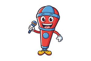 Fun and colorful microphone mascot illustration with a cheerful expression, perfect for music events, karaoke branding, or creative projects vector