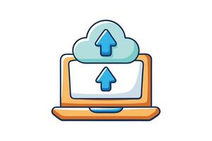 Cloud upload icon illustration in vibrant colors with an arrow pointing up, symbolizing digital storage and online data transfer vector