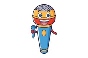 Vibrant and friendly microphone character icon with bright colors, ideal for singing apps, entertainment branding, or promotional designs vector