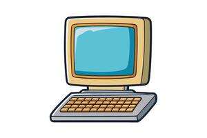 Cartoonish vintage computer illustration featuring an old school monitor and keyboard in bright colors for creative technology projects vector
