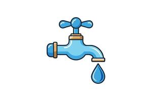 Detailed illustration of a blue tap with dripping water droplet, perfect for concepts of water usage, saving, and plumbing services vector