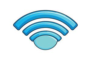 Blue WiFi signal icon illustration with cartoon style design, depicting strong wireless internet connectivity on a white background vector