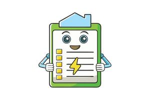 Playful energy utility bill character with power symbols, checklist, and happy expression isolated on white vector