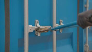 Durable Blue Shipping Container Locks and Fasteners for Enhanced Security and Functionality. Stock Footage video
