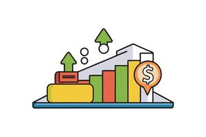 Dynamic high cost graphic with bar charts, monetary symbols, and economic indicators for business expense representation vector