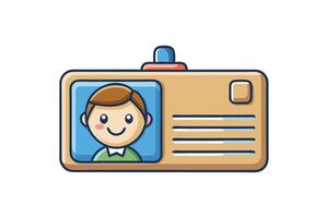 Illustrative ID badge icon featuring a smiling face and text details, ideal for concepts like identity and authorization vector