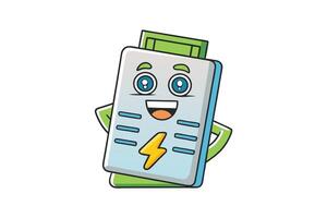 Creative concept of a cartoon energy bill with smiley face, electrical elements, and clean minimalist design vector