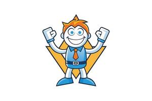 Cheerful and energetic business character illustration in a tie and suit, representing optimism and corporate success vector
