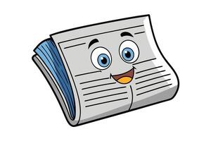 Cartoon smiling newspaper character with expressive eyes on a white background, perfect for educational and media related designs vector