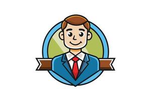 Business themed cartoon avatar of a smiling professional, featuring clean lines and bright colors for modern branding and designs vector