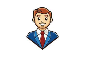Cartoon style business avatar of a smiling man in a suit and tie, representing a professional corporate icon with vibrant colors vector
