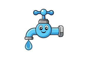 Cartoon blue faucet with a water drop, showing clear and vibrant colors on a white backdrop, ideal for water related projects or education vector