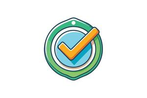 Playful and vibrant illustration of a verification check mark badge, perfect for representing approval, trust, and authenticity vector