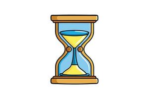 Minimalistic hourglass with wooden frame and glass body, representing time passage, retro style, and deadline urgency vector