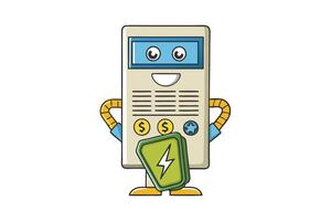 Cartoon illustration of an energy utility bill icon with smiling face and financial elements on a white background vector