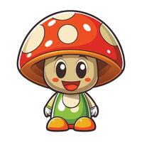 Charming cartoon style mushroom figure with a red cap and smiley face, suitable for fantasy themes, childrens stories, and creative visuals vector