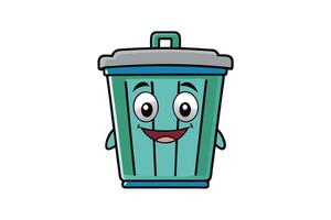 Cartoon style trash bin icon with a cheerful smiling face, designed for eco friendly waste management and recycling concepts vector