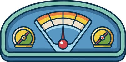 Retro inspired speedometer with colorful dials and indicators for automotive, mechanical, or performance related visual concepts vector