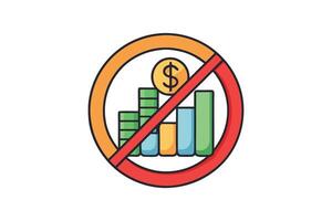 Creative no earnings data icon with prohibition circle and declining financial chart, perfect for economic, business, or accounting themes vector