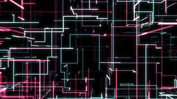 A captivating features neon lines moving in circular patterns. Motion video