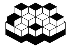 Black and white isometric cube design featuring intricate geometric patterns for abstract and modern visual effects vector