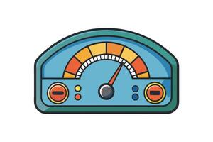Colorful vintage dashboard illustration featuring speedometer, gauges, and retro design for technology, transportation, and performance concepts vector