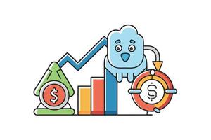 Financial improvement and cost reduction infographic with coins, charts, and business progress icons vector