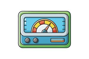 Modern computer dashboard with colorful metrics and visual gauges, perfect for UI designs and data monitoring themes vector