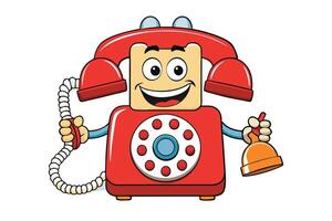 Funny retro telephone illustration featuring a happy cartoon character with classic rotary dial and bright colors vector