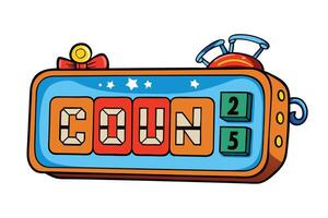 Colorful cartoon style countdown timer with digital and mechanical elements, perfect for gaming, apps, or playful educational content vector