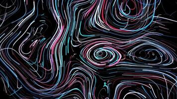 A colorful, dynamic animation of swirls and lines on a black background. Motion video